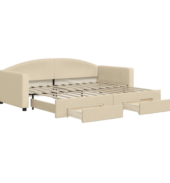 Tagesbett Ausziehbar mit Schubladen Creme 90x200 cm Stoff