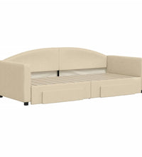 Tagesbett Ausziehbar mit Schubladen Creme 90x200 cm Stoff