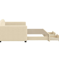 Tagesbett Ausziehbar mit Schubladen Creme 90x200 cm Stoff