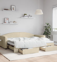 Tagesbett Ausziehbar mit Schubladen Creme 90x200 cm Stoff