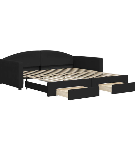 Tagesbett Ausziehbar mit Schubladen Schwarz 100x200 cm Stoff