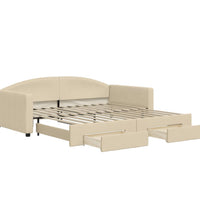 Tagesbett Ausziehbar mit Schubladen Creme 100x200 cm Stoff