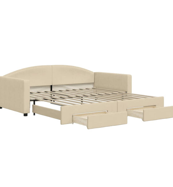 Tagesbett Ausziehbar mit Schubladen Creme 100x200 cm Stoff