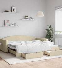 Tagesbett Ausziehbar mit Schubladen Creme 100x200 cm Stoff