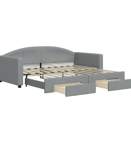Tagesbett Ausziehbar mit Schubladen Hellgrau 90x190 cm Stoff