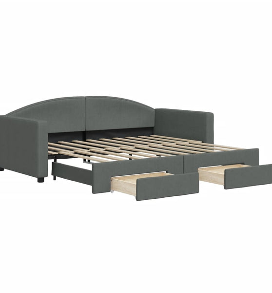 Tagesbett Ausziehbar mit Schubladen Dunkelgrau 90x190 cm Stoff