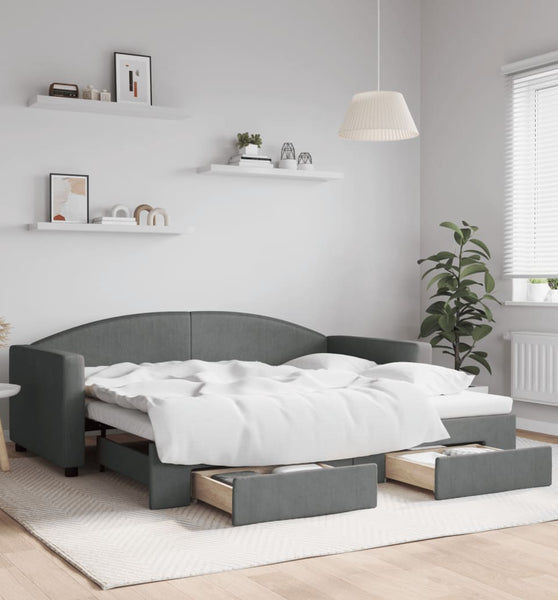 Tagesbett Ausziehbar mit Schubladen Dunkelgrau 90x190 cm Stoff