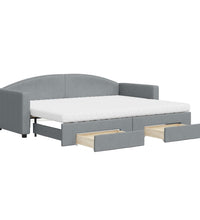 Tagesbett Ausziehbar mit Schubladen Hellgrau 80x200 cm Stoff