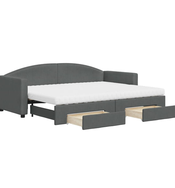 Tagesbett Ausziehbar mit Schubladen Dunkelgrau 80x200 cm Stoff