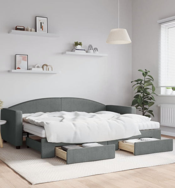 Tagesbett Ausziehbar mit Schubladen Dunkelgrau 80x200 cm Stoff