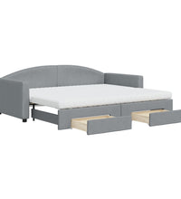 Tagesbett Ausziehbar mit Schubladen Hellgrau 90x200 cm Stoff