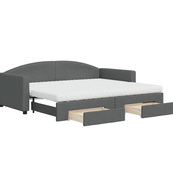 Tagesbett Ausziehbar mit Schubladen Dunkelgrau 90x200 cm Stoff