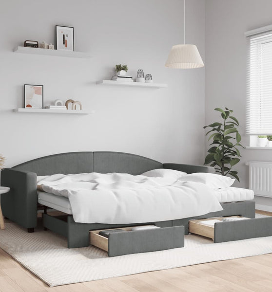 Tagesbett Ausziehbar mit Schubladen Dunkelgrau 90x200 cm Stoff