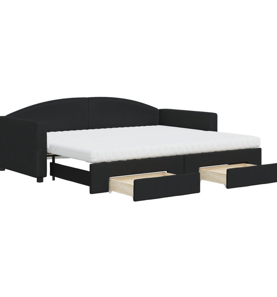 Tagesbett Ausziehbar mit Schubladen Schwarz 90x200 cm Stoff
