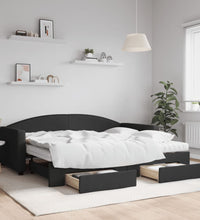 Tagesbett Ausziehbar mit Schubladen Schwarz 90x200 cm Stoff