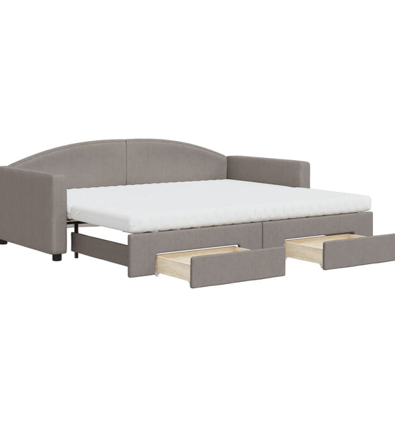 Tagesbett Ausziehbar mit Schubladen Taupe 90x200 cm Stoff