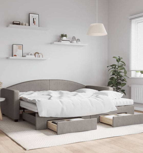 Tagesbett Ausziehbar mit Schubladen Taupe 90x200 cm Stoff