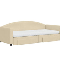 Tagesbett Ausziehbar mit Schubladen Creme 90x200 cm Stoff