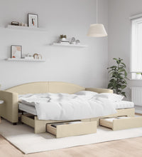 Tagesbett Ausziehbar mit Schubladen Creme 90x200 cm Stoff
