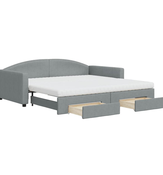Tagesbett Ausziehbar mit Schubladen Hellgrau 100x200 cm Stoff