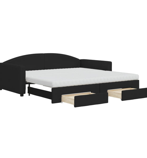 Tagesbett Ausziehbar mit Schubladen Schwarz 100x200 cm Stoff
