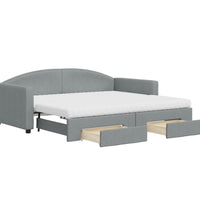 Tagesbett Ausziehbar mit Schubladen Hellgrau 90x190 cm Stoff