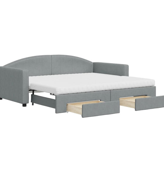 Tagesbett Ausziehbar mit Schubladen Hellgrau 90x190 cm Stoff