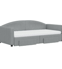 Tagesbett Ausziehbar mit Schubladen Hellgrau 90x190 cm Stoff