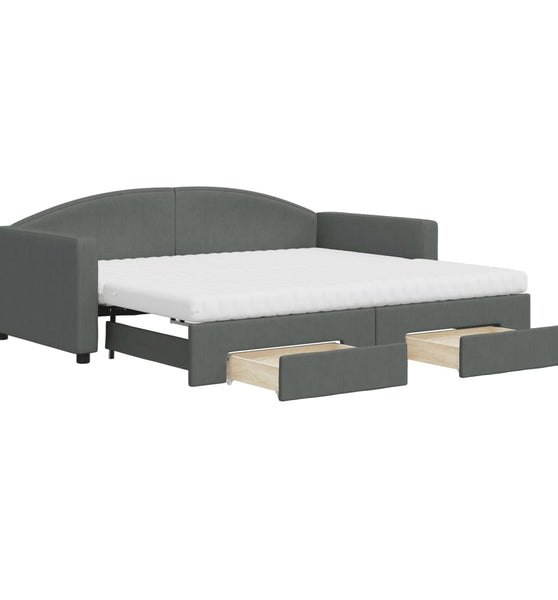 Tagesbett Ausziehbar mit Schubladen Dunkelgrau 90x190 cm Stoff