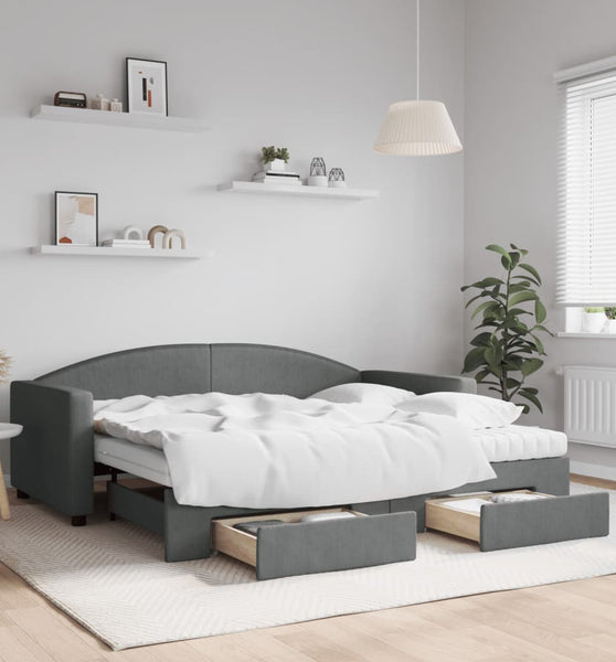 Tagesbett Ausziehbar mit Schubladen Dunkelgrau 90x190 cm Stoff