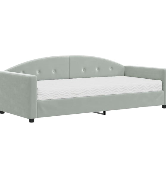 Tagesbett mit Matratze Hellgrau 90x190 cm Samt