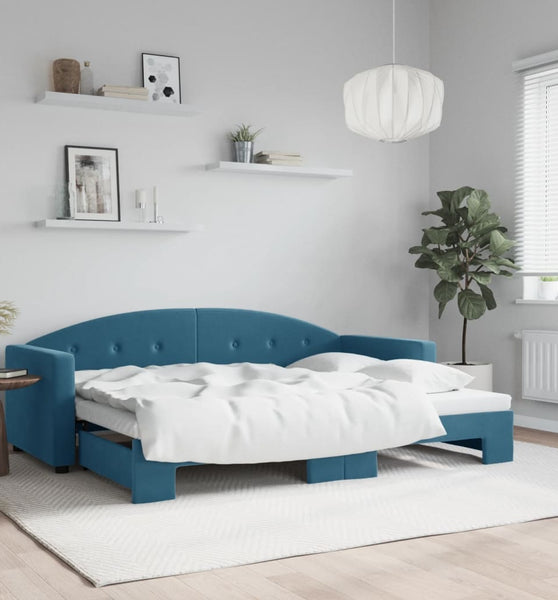 Tagesbett Ausziehbar Blau 80x200 cm Samt