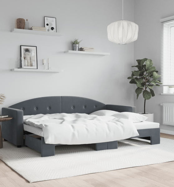 Tagesbett Ausziehbar Dunkelgrau 80x200 cm Samt
