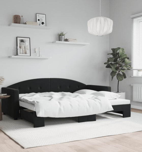 Tagesbett Ausziehbar Schwarz 80x200 cm Samt
