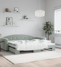 Tagesbett Ausziehbar Hellgrau 90x200 cm Samt