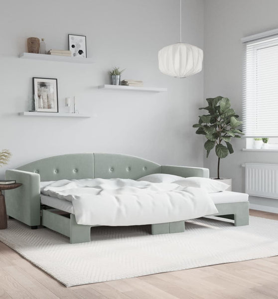 Tagesbett Ausziehbar Hellgrau 90x200 cm Samt