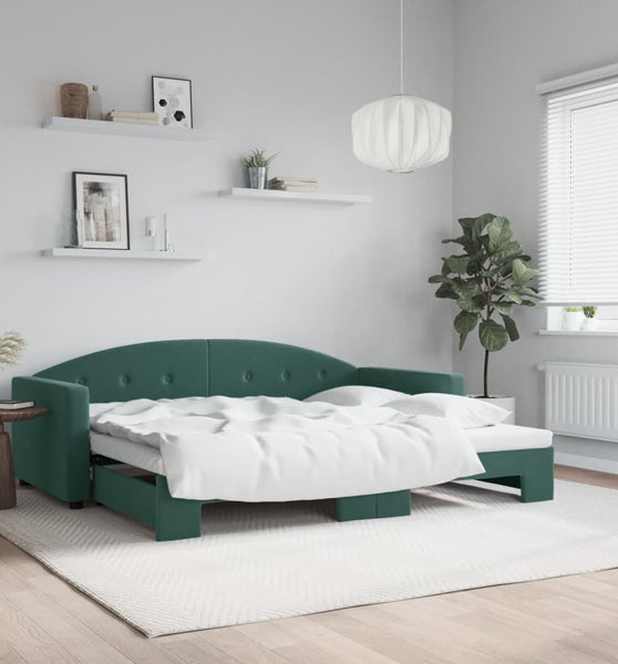 Tagesbett Ausziehbar Dunkelgrün 90x200 cm Samt