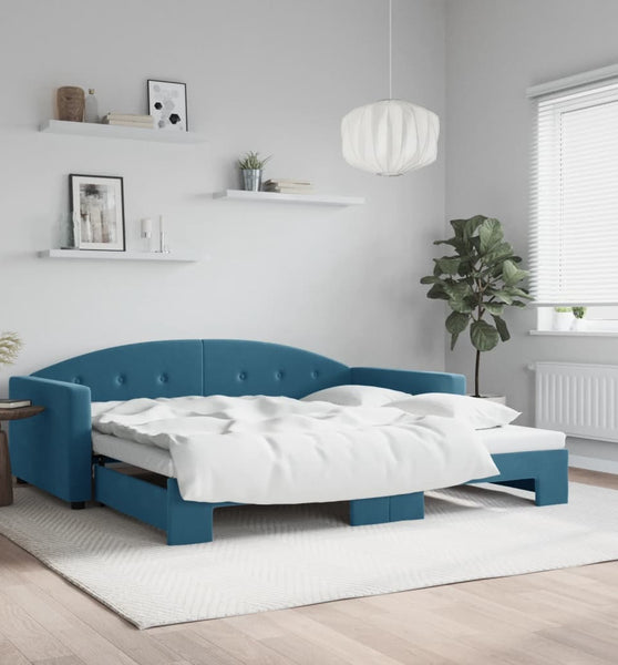 Tagesbett Ausziehbar Blau 100x200 cm Samt