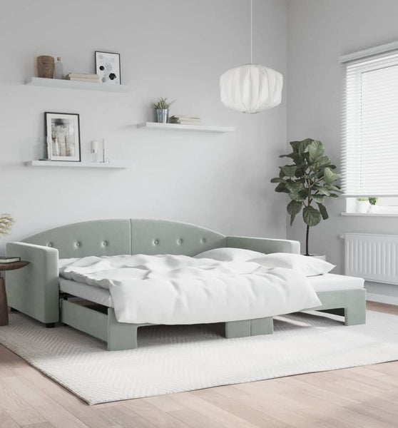 Tagesbett Ausziehbar Hellgrau 100x200 cm Samt