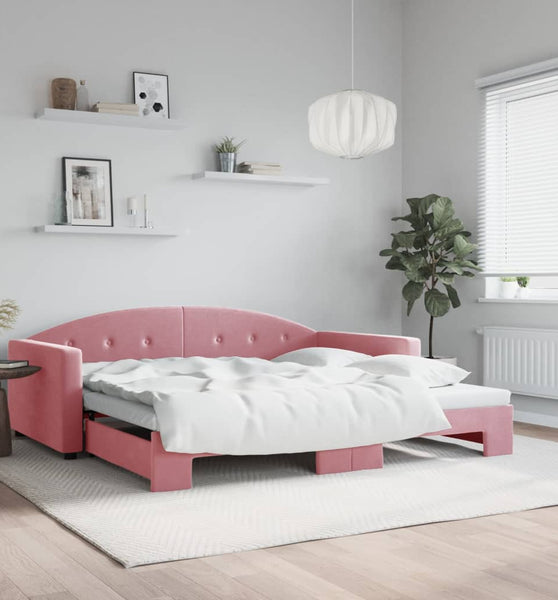 Tagesbett Ausziehbar Rosa 100x200 cm Samt
