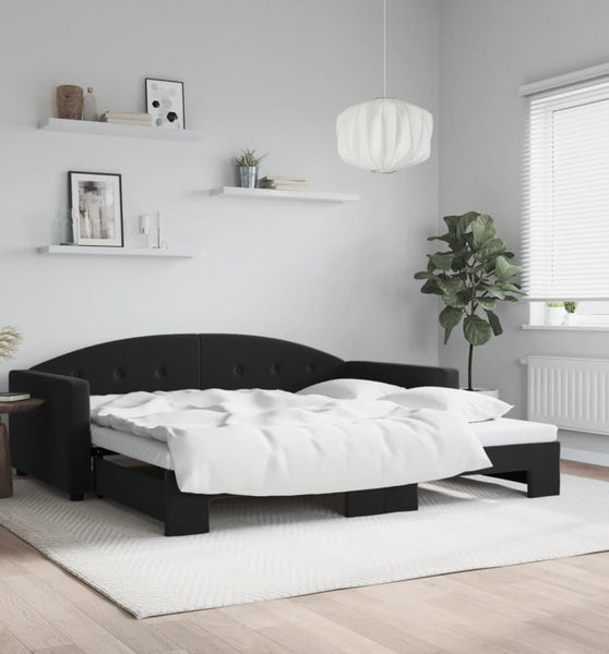 Tagesbett Ausziehbar Schwarz 100x200 cm Samt