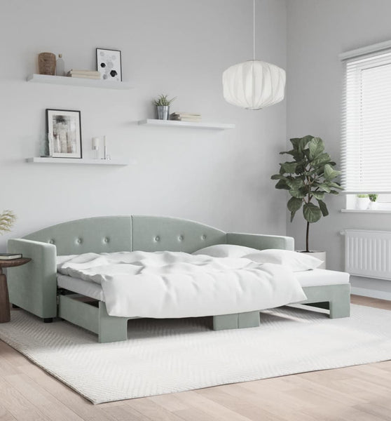 Tagesbett Ausziehbar Hellgrau 90x190 cm Samt