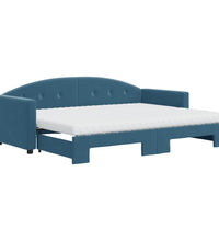 Tagesbett Ausziehbar mit Matratzen Blau 80x200 cm Samt