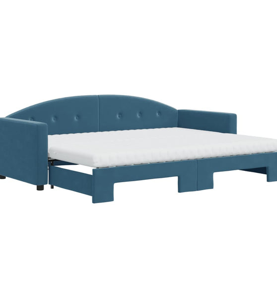Tagesbett Ausziehbar mit Matratzen Blau 80x200 cm Samt