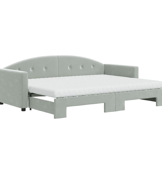 Tagesbett Ausziehbar mit Matratzen Hellgrau 80x200 cm Samt