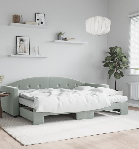 Tagesbett Ausziehbar mit Matratzen Hellgrau 80x200 cm Samt