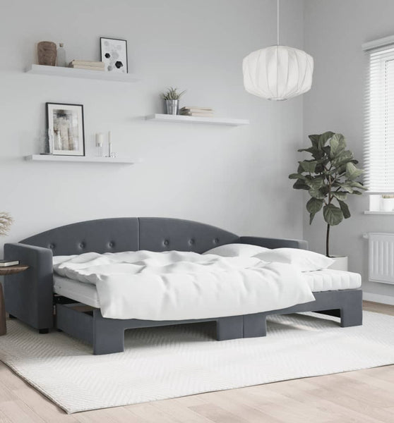 Tagesbett Ausziehbar mit Matratzen Dunkelgrau 80x200 cm Samt