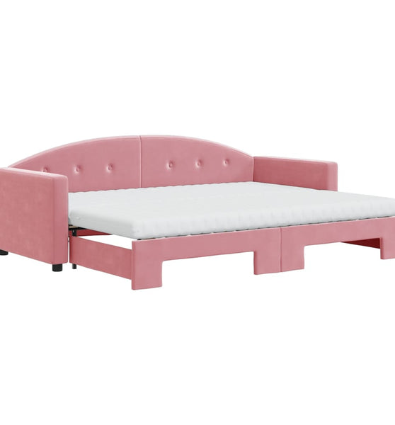 Tagesbett Ausziehbar mit Matratzen Rosa 80x200 cm Samt