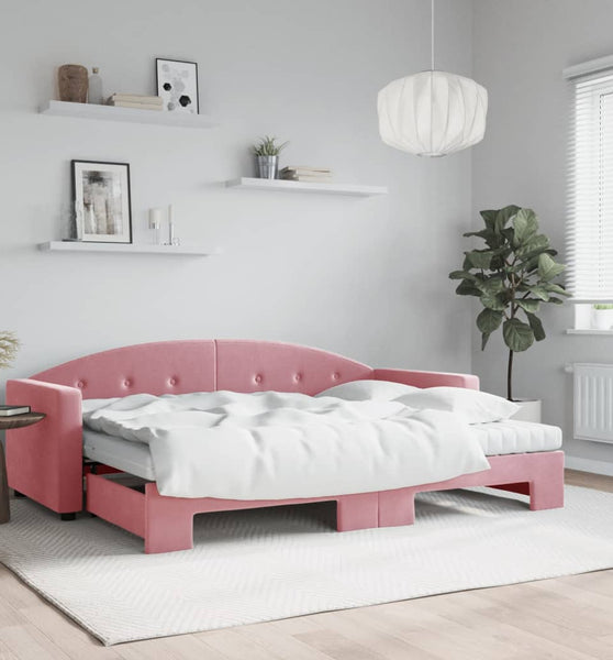 Tagesbett Ausziehbar mit Matratzen Rosa 80x200 cm Samt