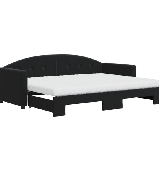 Tagesbett Ausziehbar mit Matratzen Schwarz 80x200 cm Samt
